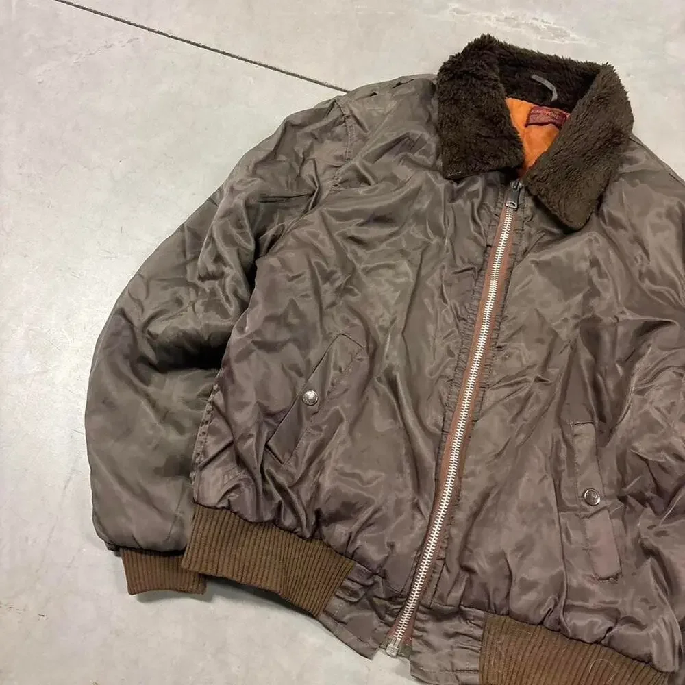 vintage 80s brown earthtone aviator bomber jacket